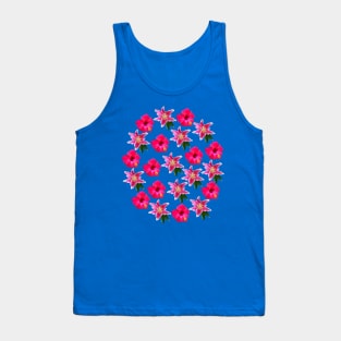 Red Hibiscus Flower and Stargazer Lily Floral Group Tank Top